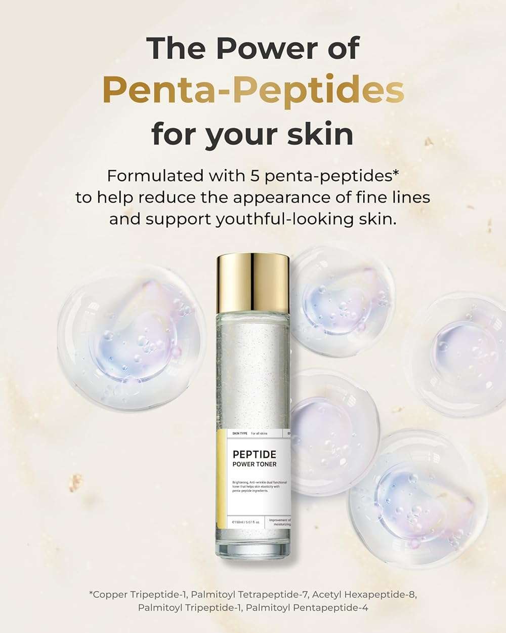 BOM Cosmetics Peptide Power Toner 5.07 Fl Oz, Hydrating Serum-Like Toner with Penta-Peptides and 99% Pure Gold for Skin Collagen Boost, Smoothness, and Long-Lasting Moisture, Korean Skincare - Image 6
