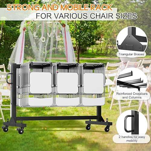 Specraft Folding Chair Rack and Table Cart for 12 Tables or 42 Chairs, 550 lbs Capacity, PU Wheels, Dust Cover, Elastic Cords, Black - Image 3