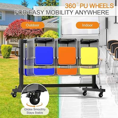 Specraft Folding Chair Rack and Table Cart for 12 Tables or 42 Chairs, 550 lbs Capacity, PU Wheels, Dust Cover, Elastic Cords, Black - Image 5