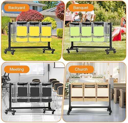 Specraft Folding Chair Rack and Table Cart for 12 Tables or 42 Chairs, 550 lbs Capacity, PU Wheels, Dust Cover, Elastic Cords, Black - Image 6
