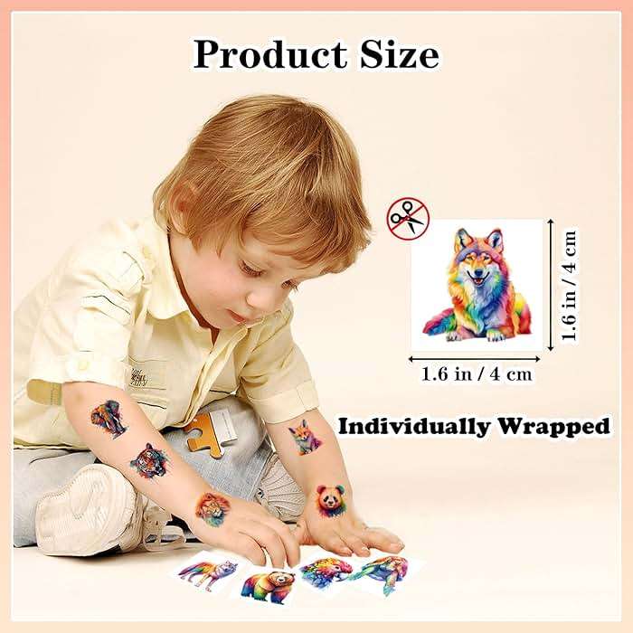 102 PCS Individually Wrapped Watercolor Animals Temporary Tattoo for kids - Cute Animals Temporary for Girls Boy Body Arm Shoulder Cute Tattoos Stickers, Birthday Party Supplies Gifts for Kids - Image 3