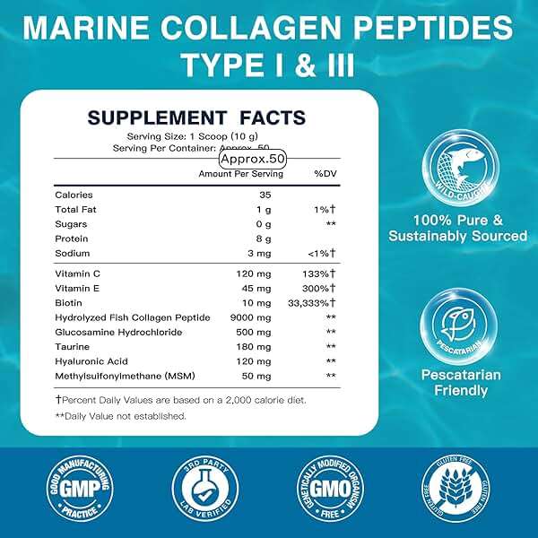 DRFOSTER Marine Collagen Peptides Powder with MSM + GC, Multi Type I & III Collagen with Hyaluronic Acid, Vitamin C & E for Skin, Hair & Nails, Wild-Caught Fish, 50 Servings - Image 2