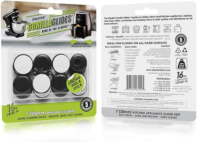 Slipstick GorillaGlides Kitchen Appliance Sliders (16 x 1” Round Glides) Self Adhesive Countertop Appliance Sliders Provide Easy Sliding and Saves Space on Counters - Image 7