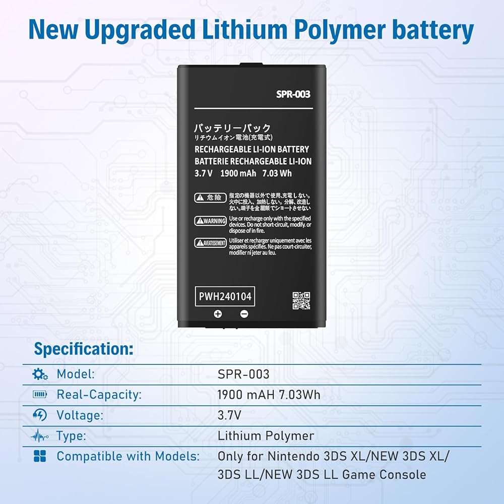 JUBOTY 3DS XL Battery, 1900mAh Ultra High Capacity SPR-003 Li-ion Battery Replacement for Nintendo New 3DS XL/ 3DS LL/New 3DS LL Game Console– 2026 Upgraded, Powerful, Long-Lasting - Image 2