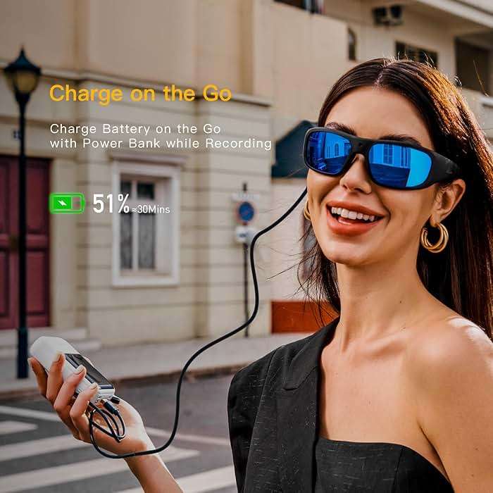 OHO Ultra-Thin Lightweight Sports Camera Sunglasses, 24MP Camera, 1080P Video, Water Resistant UV400 Lens - Image 3