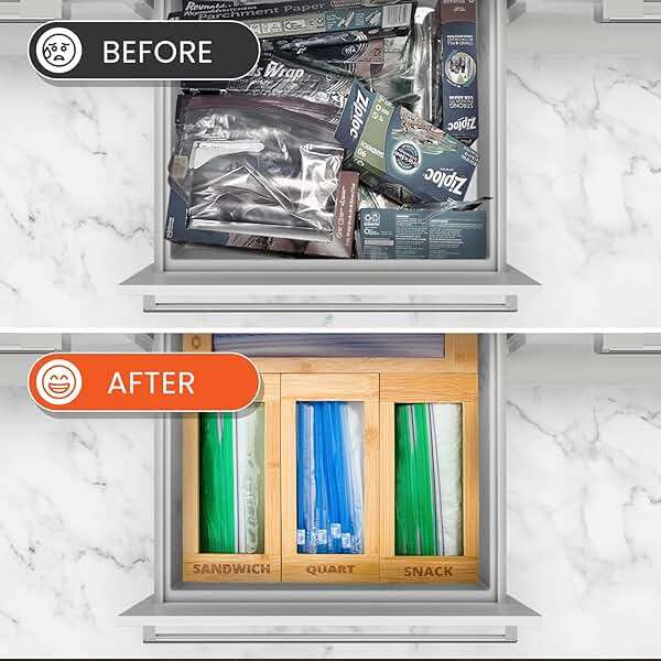 mHomeAid Bag Storage Organizer - Bamboo Food Plastic Baggie Holder, Dispenser, and Container for Kitchen Drawer - Fits Ziplock and Ziploc Gallon, Quart, Sandwich & Snack Sized Slider Bags (Bamboo) - Image 3