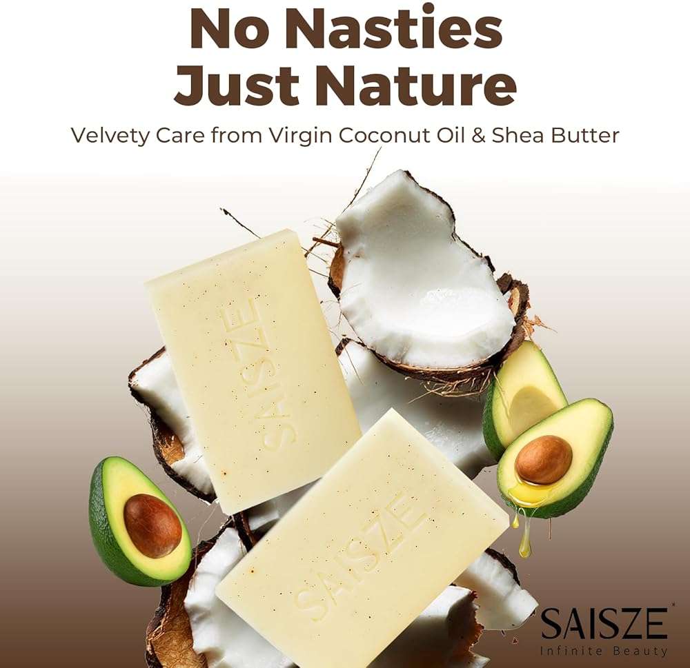 SAISZE Handmade Coconut and Shea Butter Soap - 8 oz, Cold Process, Organic Soap Enriched with Coconut oil, Shea, Body Bars for Women and Men - Image 3