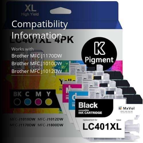 LC401XL MFC-J1010DW LC401 Ink Cartridges for Brother Printer LC 401XL 401 Ink Cartridge Compatible for MFC J1010DW MFC-J1170DW MFC-J1800DW MFC-J1012DW Series Printer (4-Pack, High Yield) - Image 3