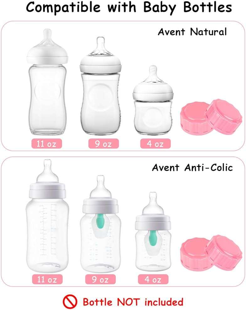 Travel and Storage Bottle Caps Compatible with Avent Baby Bottles, Bottle Lids Replacement, 8 Count, Pink - Image 6