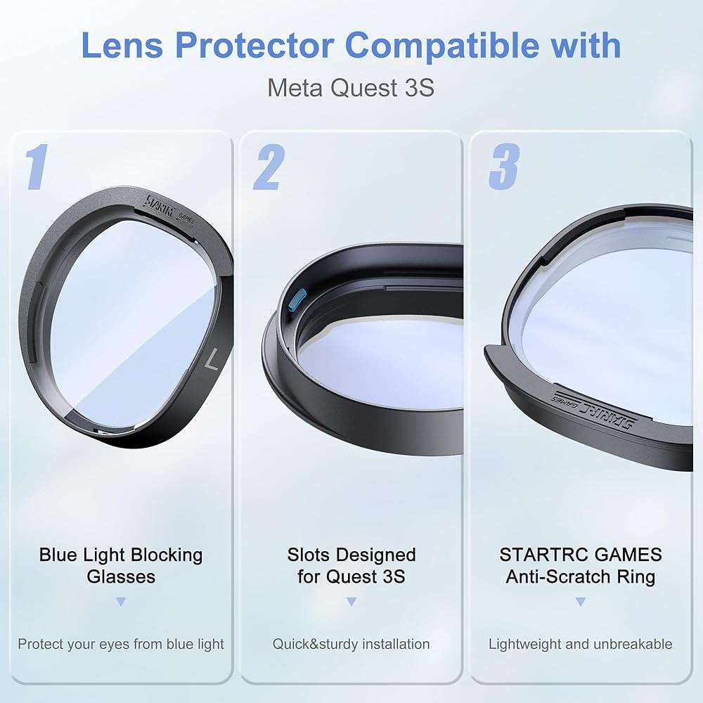 STARTRC GAMES Lens Protector Set Compatible with Meta Quest 3S Accessories, Soft Lens Protector Cover, Glasses Spacer with Blue Light Blocking Glasses for Oculus Quest 3S/Quest 2 (Not Fit for Quest 3) - Image 5