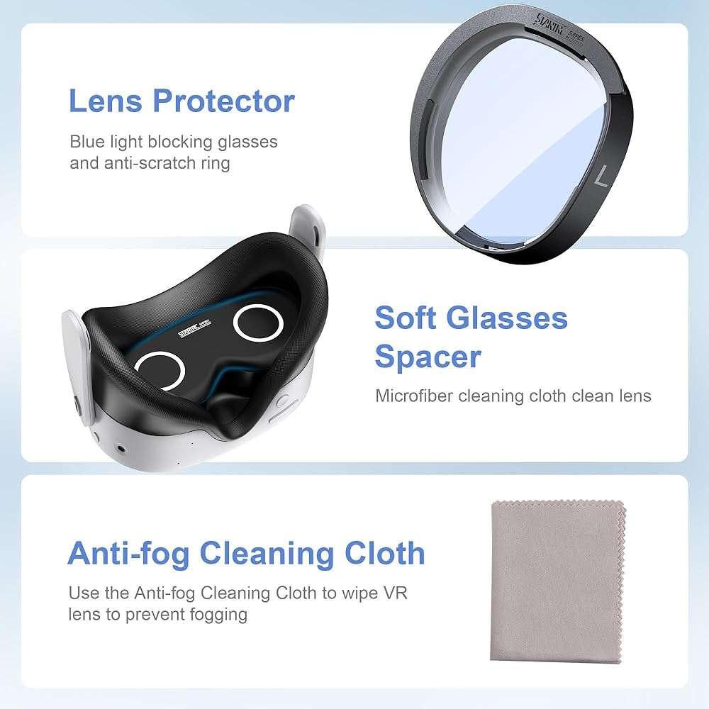 STARTRC GAMES Lens Protector Set Compatible with Meta Quest 3S Accessories, Soft Lens Protector Cover, Glasses Spacer with Blue Light Blocking Glasses for Oculus Quest 3S/Quest 2 (Not Fit for Quest 3) - Image 7