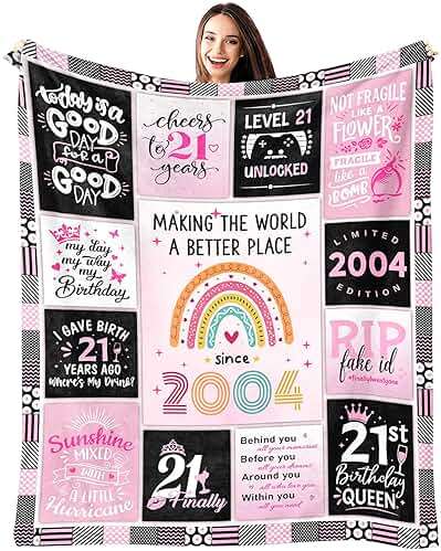 Fluxflix 21st Birthday Gift for Her - 21 Year Old Birthday Gift for Her - Gifts for 21st Birthday Female - 21st Birthday Gifts for Women/Daughter - 21st Birthday Gift Ideas Blanket 60"X50" - Image 1