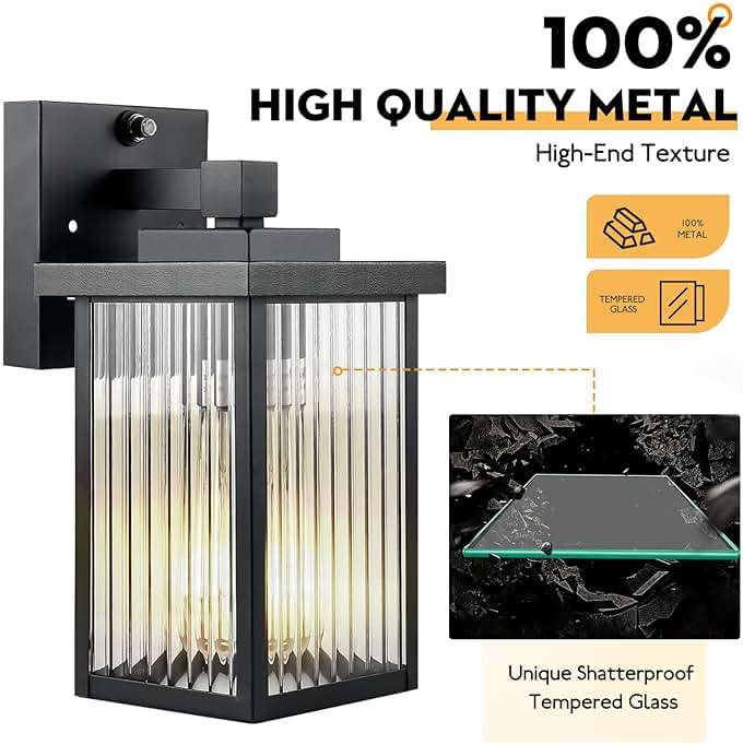 hameso Dusk to Dawn Outdoor Wall Light Fixture, Waterproof Exterior Porch Light with Tempered Glass, Wall Lantern for House Front Door Garage Patio - Image 3