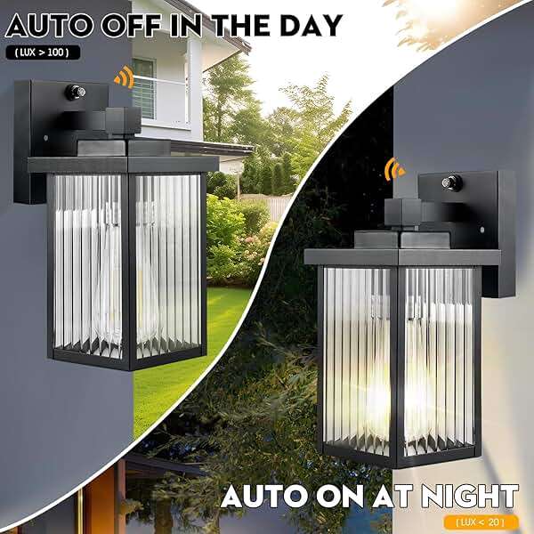 hameso Dusk to Dawn Outdoor Wall Light Fixture, Waterproof Exterior Porch Light with Tempered Glass, Wall Lantern for House Front Door Garage Patio - Image 5