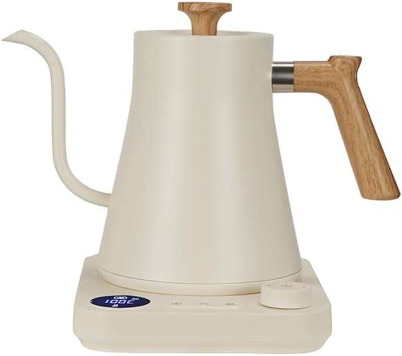 Electric Kettles, Gooseneck Electric Kettle, ±1℉ Temperature Control, Stainless Steel Inner, Quick Heating, for Pour Over Coffee, Brew Tea, Boil Hot Water, 0.9L (White) - Image 1