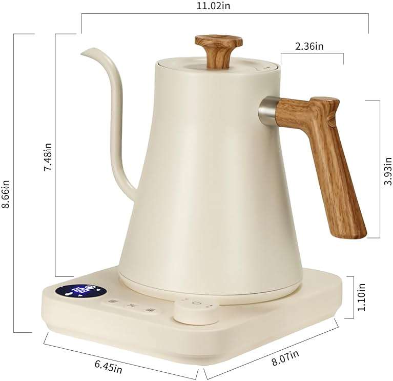 Electric Kettles, Gooseneck Electric Kettle, ±1℉ Temperature Control, Stainless Steel Inner, Quick Heating, for Pour Over Coffee, Brew Tea, Boil Hot Water, 0.9L (White) - Image 2
