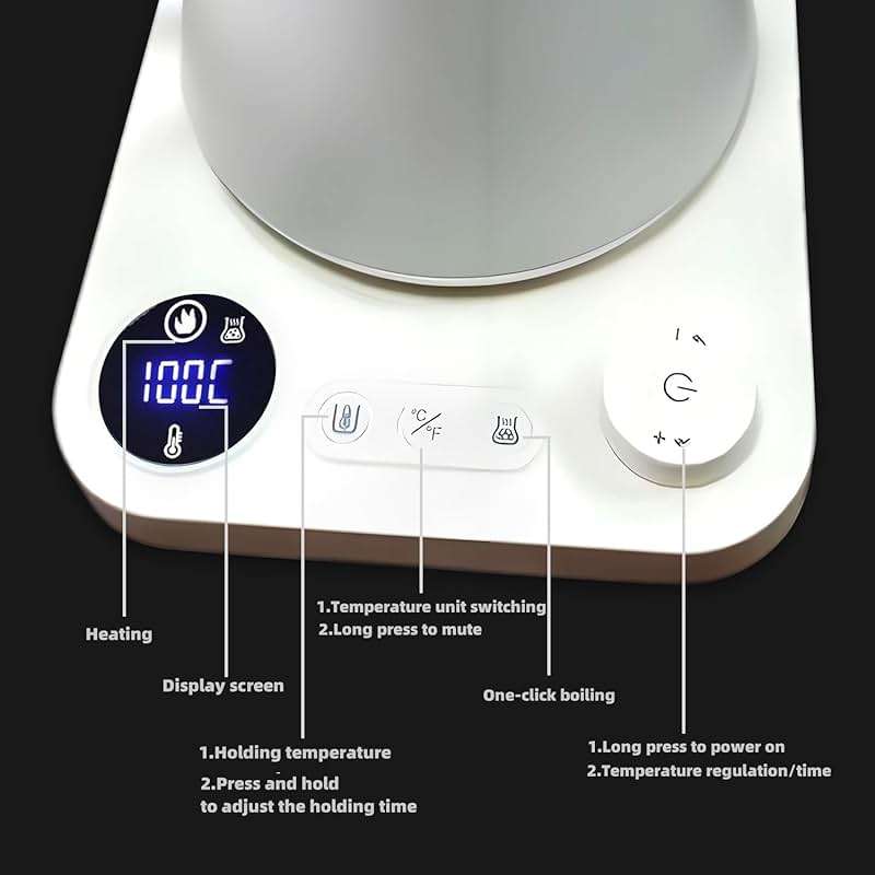 Electric Kettles, Gooseneck Electric Kettle, ±1℉ Temperature Control, Stainless Steel Inner, Quick Heating, for Pour Over Coffee, Brew Tea, Boil Hot Water, 0.9L (White) - Image 6