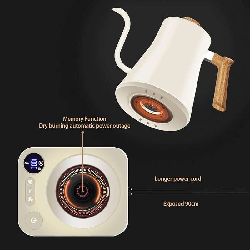Electric Kettles, Gooseneck Electric Kettle, ±1℉ Temperature Control, Stainless Steel Inner, Quick Heating, for Pour Over Coffee, Brew Tea, Boil Hot Water, 0.9L (White) - Image 8