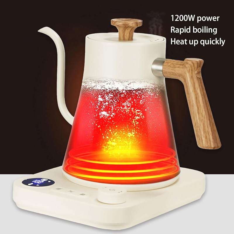 Electric Kettles, Gooseneck Electric Kettle, ±1℉ Temperature Control, Stainless Steel Inner, Quick Heating, for Pour Over Coffee, Brew Tea, Boil Hot Water, 0.9L (White) - Image 9