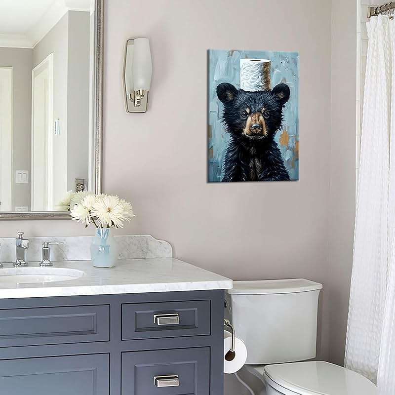 Funny Bathroom Bear Canvas Wall Art, Black Bear with Paper Poster Print Artwork, Humor Animal Painting Picture Wall Decor, for Kids Restroom, Cabin, Bathroom, Home Decoration, 12x16in - Image 7