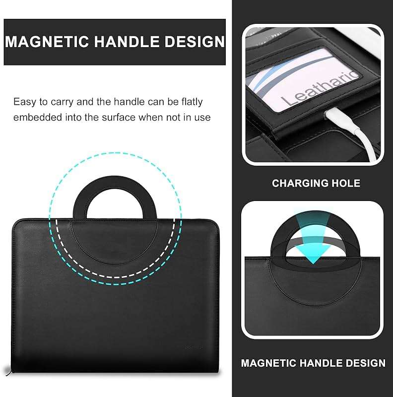 Leathario Portfolio Binder, Includes 5 Folder Index Dividers, 13 Inch Tablets Organizer with Handle, Vegan Leather A4 Padfolio, Multi-Pocket Notepad Business Planner Professional Document - Image 4