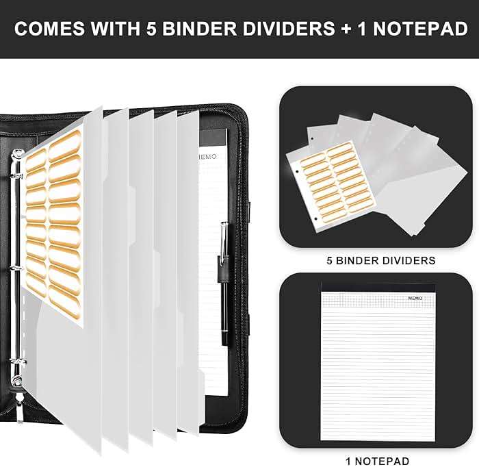 Leathario Portfolio Binder, Includes 5 Folder Index Dividers, 13 Inch Tablets Organizer with Handle, Vegan Leather A4 Padfolio, Multi-Pocket Notepad Business Planner Professional Document - Image 7