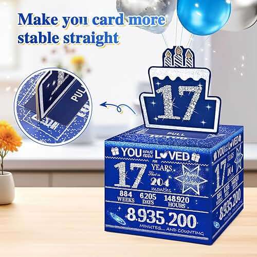 TOYEISHI 17 Happy Birthday Money Box for Cash Gift, 17th Birthday Decorations for Boys and Girls, Gifts for 17 Year Old Boy, Boy Gift Ideas, Cool Things for Teen -Blue with 100PCS Bags - Image 4
