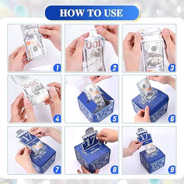 TOYEISHI 17 Happy Birthday Money Box for Cash Gift, 17th Birthday Decorations for Boys and Girls, Gifts for 17 Year Old Boy, Boy Gift Ideas, Cool Things for Teen -Blue with 100PCS Bags - Image 7