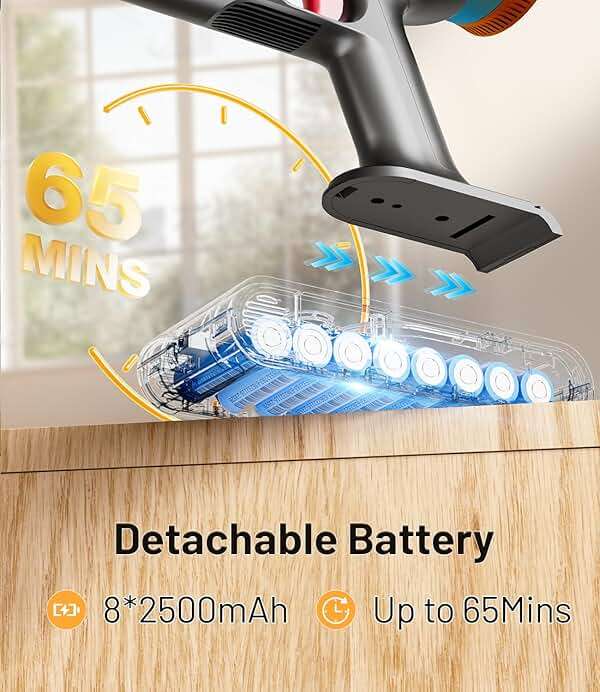 KARDV Cordless Vacuum Cleaner, 45Kpa/550W Stick Vacuum with Touch Screen, Max 65Mins Vacuum Cleaners for Home, Upgraded Green Light & Anti-Tangle Wireless Vacuum for Pet Hair/Carpet/Hardwood Floor - Image 3