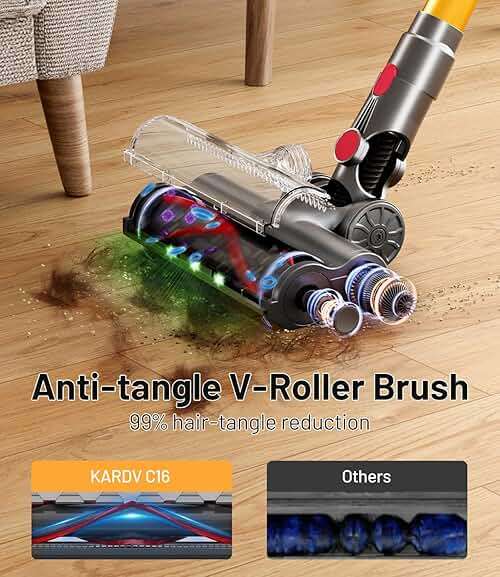 KARDV Cordless Vacuum Cleaner, 45Kpa/550W Stick Vacuum with Touch Screen, Max 65Mins Vacuum Cleaners for Home, Upgraded Green Light & Anti-Tangle Wireless Vacuum for Pet Hair/Carpet/Hardwood Floor - Image 4