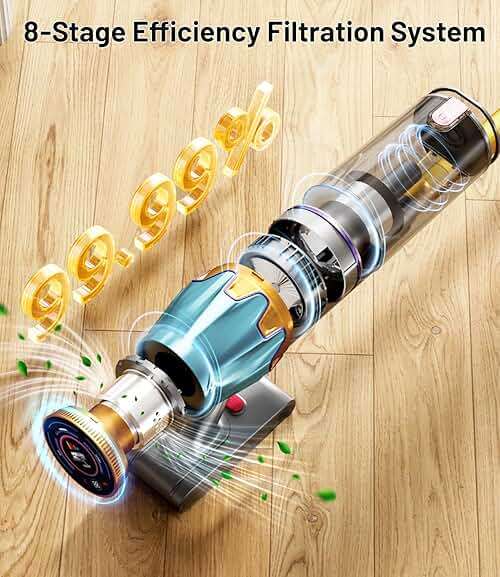 KARDV Cordless Vacuum Cleaner, 45Kpa/550W Stick Vacuum with Touch Screen, Max 65Mins Vacuum Cleaners for Home, Upgraded Green Light & Anti-Tangle Wireless Vacuum for Pet Hair/Carpet/Hardwood Floor - Image 6