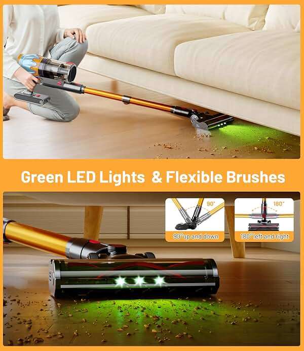 KARDV Cordless Vacuum Cleaner, 45Kpa/550W Stick Vacuum with Touch Screen, Max 65Mins Vacuum Cleaners for Home, Upgraded Green Light & Anti-Tangle Wireless Vacuum for Pet Hair/Carpet/Hardwood Floor - Image 7