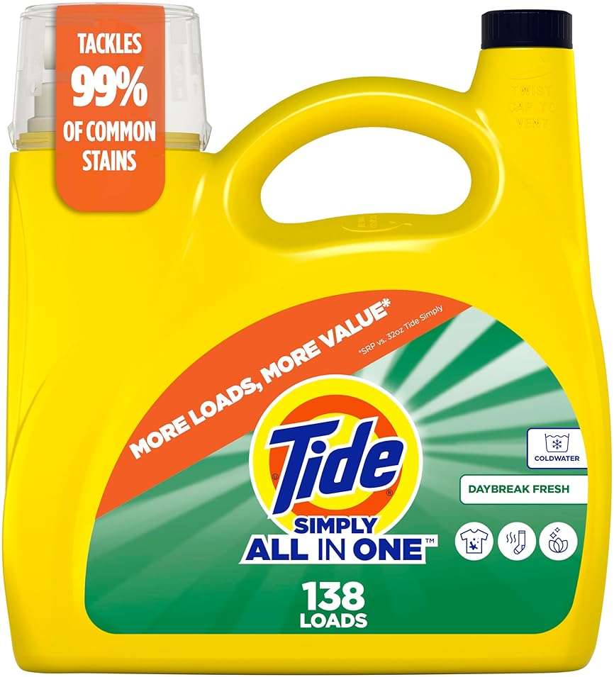 Tide Simply All-In-One Liquid Laundry Detergent, Daybreak Fresh Scent, 138 Loads, 182 fl oz - Image 1
