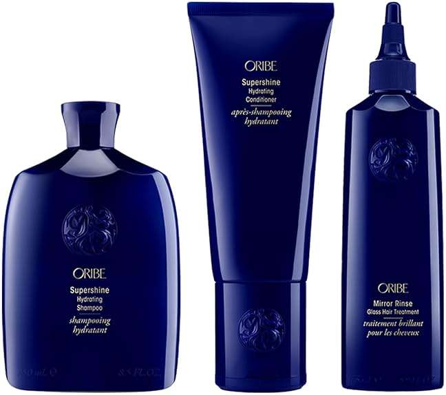 ORIBE Supershine Shampoo (8.5oz), Conditioner (6.7oz) & Mirror Rinse Glass Treatment (5.9oz) Set - Cleanse, Condition & Hydrate Dry Hair - Adds Shine & Smooths Frizz - For All Hair Types - Image 1