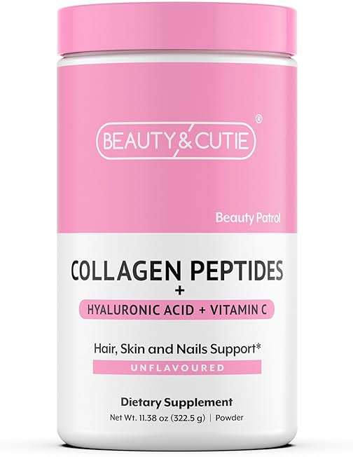 BEAUTY AND CUTIE Collagen Peptides 10g with Hyaluronic Acid 120 mg and Vitamin C Powder, Hair, Skin and Nails Support, Grass Fed, Unflavored, 11.38 oz - Image 1