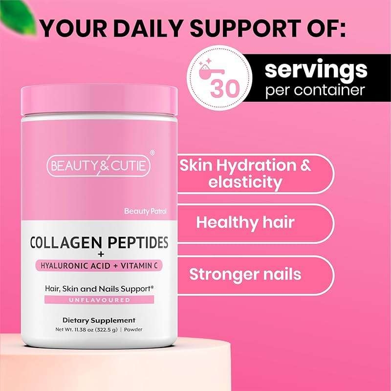 BEAUTY AND CUTIE Collagen Peptides 10g with Hyaluronic Acid 120 mg and Vitamin C Powder, Hair, Skin and Nails Support, Grass Fed, Unflavored, 11.38 oz - Image 3