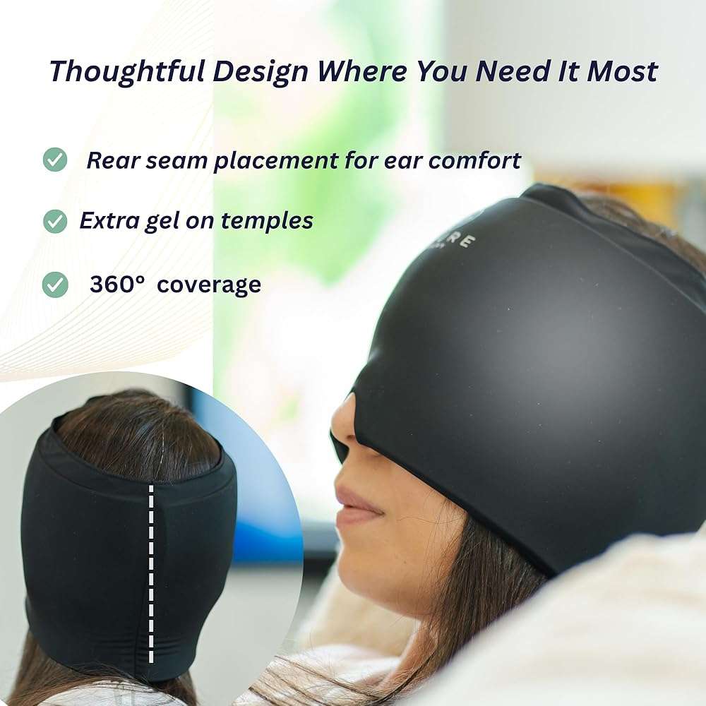 Migraine Relief Cap – Hot & Cold Therapy Headache Relief Cap with 1.4 LB Gel, Full Head Compression Ice Cap for Migraines, Reusable Cooling Head Wrap - Image 3