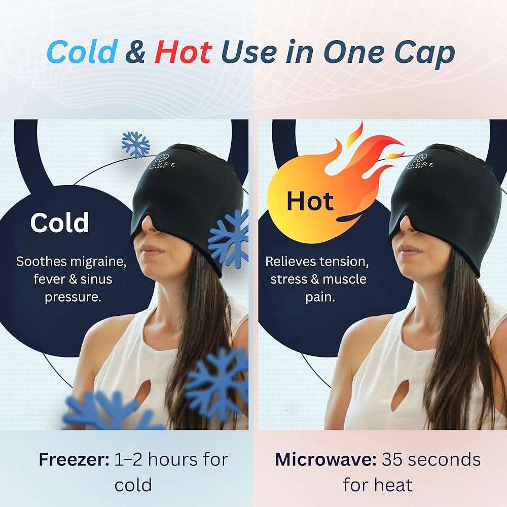 Migraine Relief Cap – Hot & Cold Therapy Headache Relief Cap with 1.4 LB Gel, Full Head Compression Ice Cap for Migraines, Reusable Cooling Head Wrap - Image 6