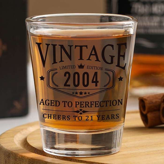 21st Birthday Gifts for Him Her - Limited Edition Shot Glass with Wooden Box - Vintage 2005 Cheers To 21 Years, Finally 21 Party Decorations Supplies - Turning 21 Bday Present for Men Brother Friends - Image 2