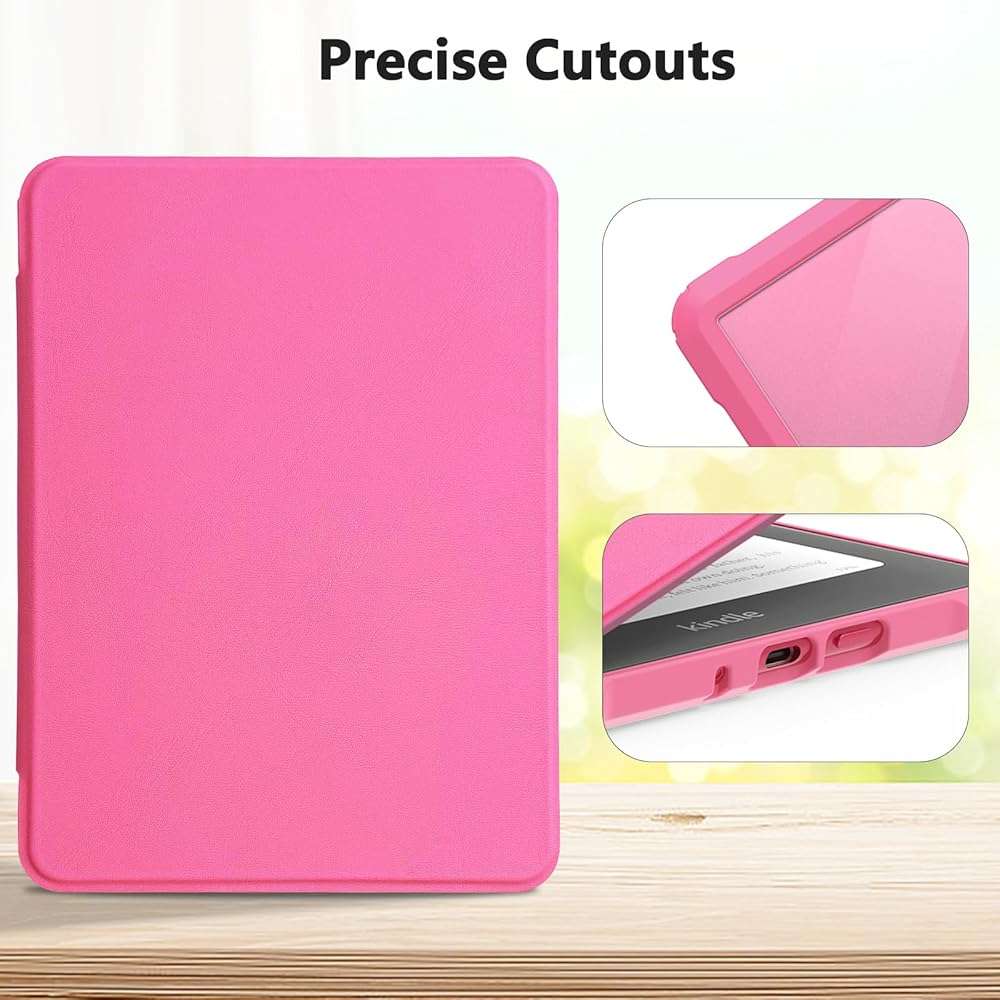 E NET-CASE Case for 7" Kindle Paperwhite 12th Gen 2024 Released & Kindle Colorsoft (1st Gen.2024/2025),Clear Back Shell Durable PU Leather Cover with Auto Sleep Wake,Raspberry - Image 5