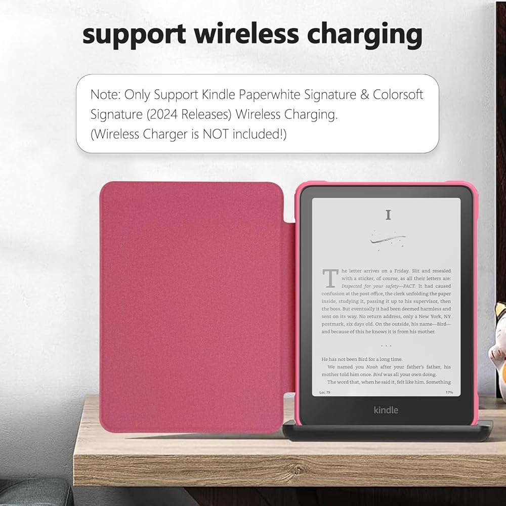 E NET-CASE Case for 7" Kindle Paperwhite 12th Gen 2024 Released & Kindle Colorsoft (1st Gen.2024/2025),Clear Back Shell Durable PU Leather Cover with Auto Sleep Wake,Raspberry - Image 7