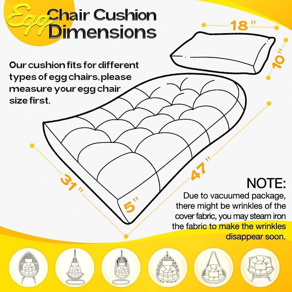 MAGIC ELEPHANT Egg Chair Cushion, Memory Foam Hanging Egg Chair Cushion Replacement, Indoor Outdoor Hammock Basket Swing Cushion with Headrest (Blue) - Image 2