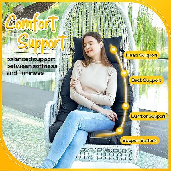 MAGIC ELEPHANT Egg Chair Cushion, Memory Foam Hanging Egg Chair Cushion Replacement, Indoor Outdoor Hammock Basket Swing Cushion with Headrest (Blue) - Image 6