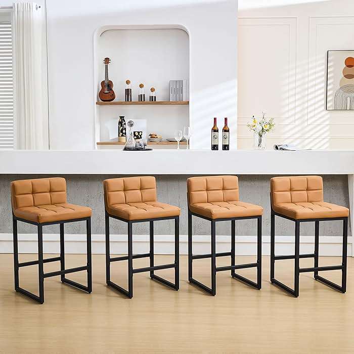 FIRAVOE Bar Height Stools Set of 4, PU Leather Barstools Modern Counter Stools with Back and Thickened Metal Legs, Bar Chairs for Kitchen Island (Caramel Brown, 4Pcs 26" Counter Stools) - Image 6