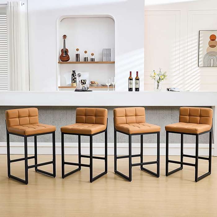 FIRAVOE Bar Height Stools Set of 4, PU Leather Barstools Modern Counter Stools with Back and Thickened Metal Legs, Bar Chairs for Kitchen Island (Caramel Brown, 4Pcs 26" Counter Stools) - Image 7