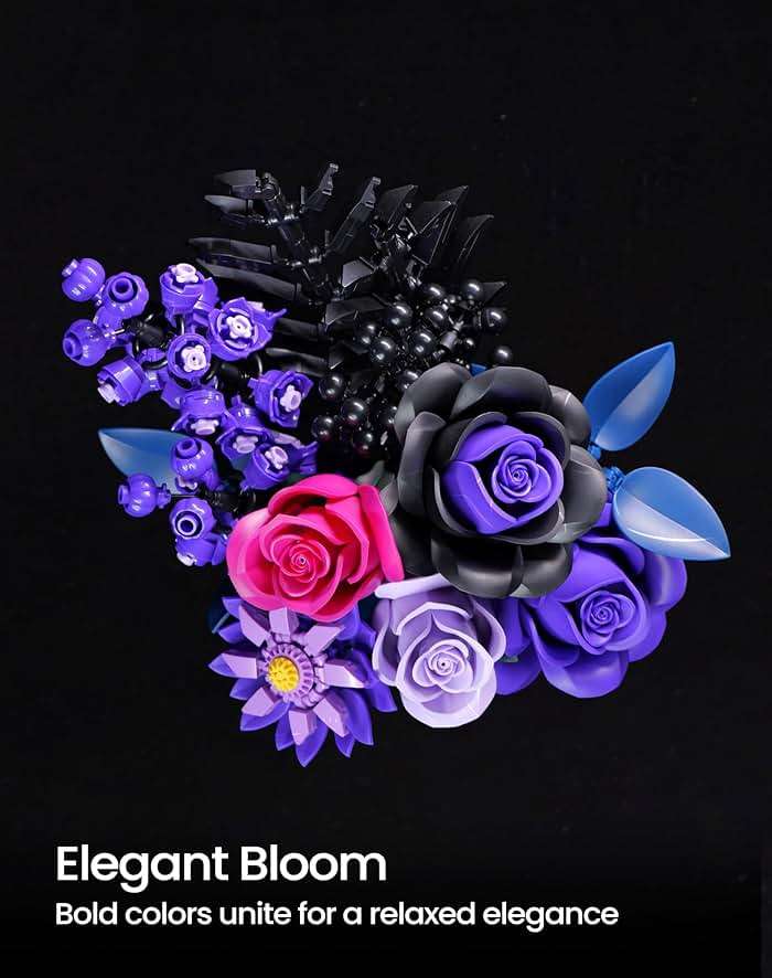 iATOM Flower Bouquet Building Set, Purple Roses Botanical Collection Kits for Adults Women, Gift for Mothers Day for Her/Mom/Girlfriend/Wife/Couple, Gothic Modern Home Room Office Table Decor - Image 3
