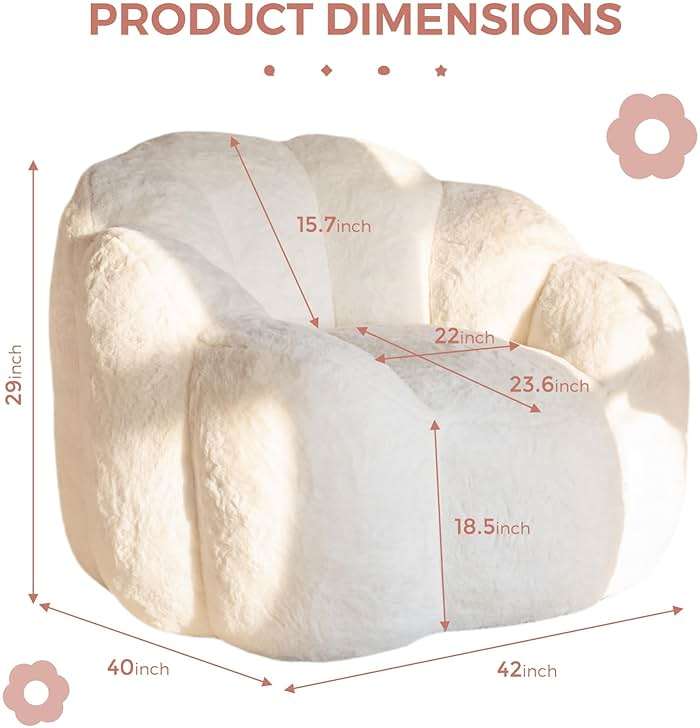 MAXYOYO Bean Bag Chair for Adults, Floral Shaped Bean Bag Sofa, Ultra Soft Faux Fur Floor Sofa, Large Reading Chair for Living Room Bedroom, Beige, Single - Image 2
