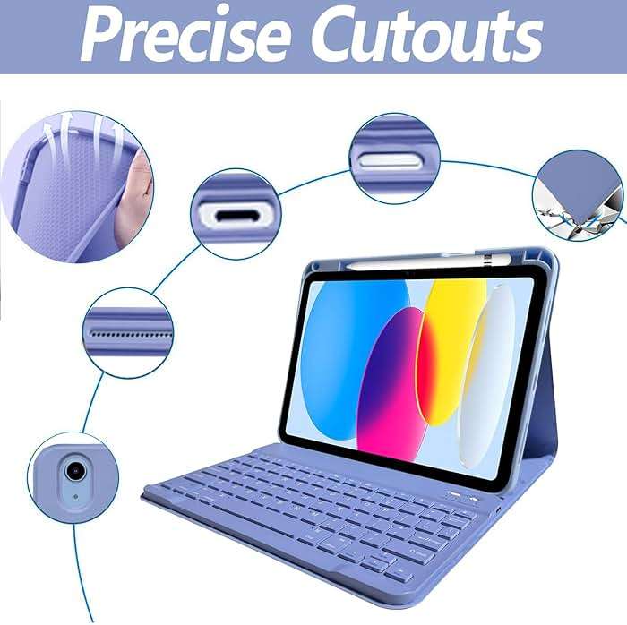 BSBLESS Keyboard Case for iPad 11th 10th Generation - iPad 10th Generation Case with Detachable Wireless Keyboard - Smart Folio Cover with Pencil Holder for 11-inch A16 2025 10.9-inch 2022, Purple - Image 6