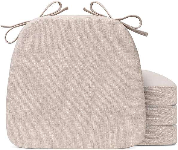Sunsleek Chair Cushions for Dining Chairs, D-Shaped Seat Cushions with Removable Washable Cover and Ties, Chair Pads for Kitchen, Indoor Dining Room, Patio Chairs, 17'' x 16'', Set of 4, Beige - Image 1