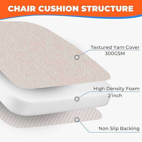 Sunsleek Chair Cushions for Dining Chairs, D-Shaped Seat Cushions with Removable Washable Cover and Ties, Chair Pads for Kitchen, Indoor Dining Room, Patio Chairs, 17'' x 16'', Set of 4, Beige - Image 5
